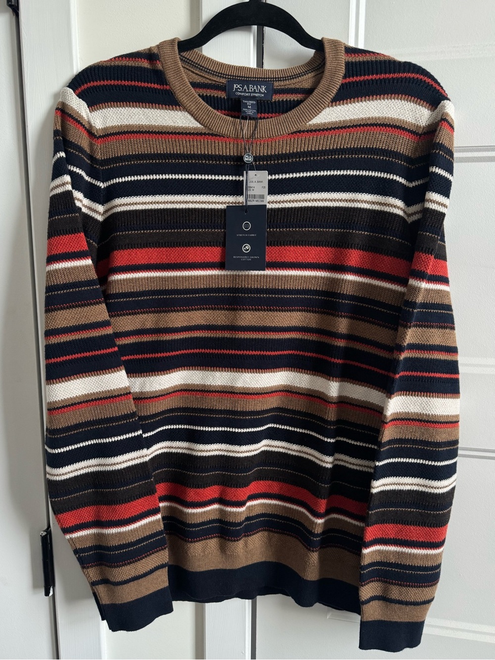 Jos. A. Bank Tailored Fit Cotton Stretch Striped Crewneck Men’s Fall Sweater NWT